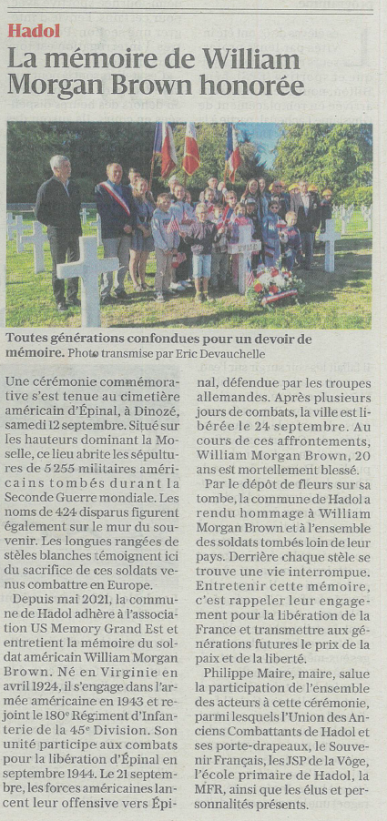 La mémoire de William Morgan BROWN honorée La mémoire de William Morgan BROWN honorée